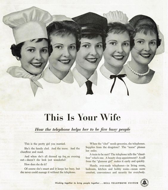 Mid-20th century advertising played on the sentimental image of the selfless mother whose beatific smile never parted her face.