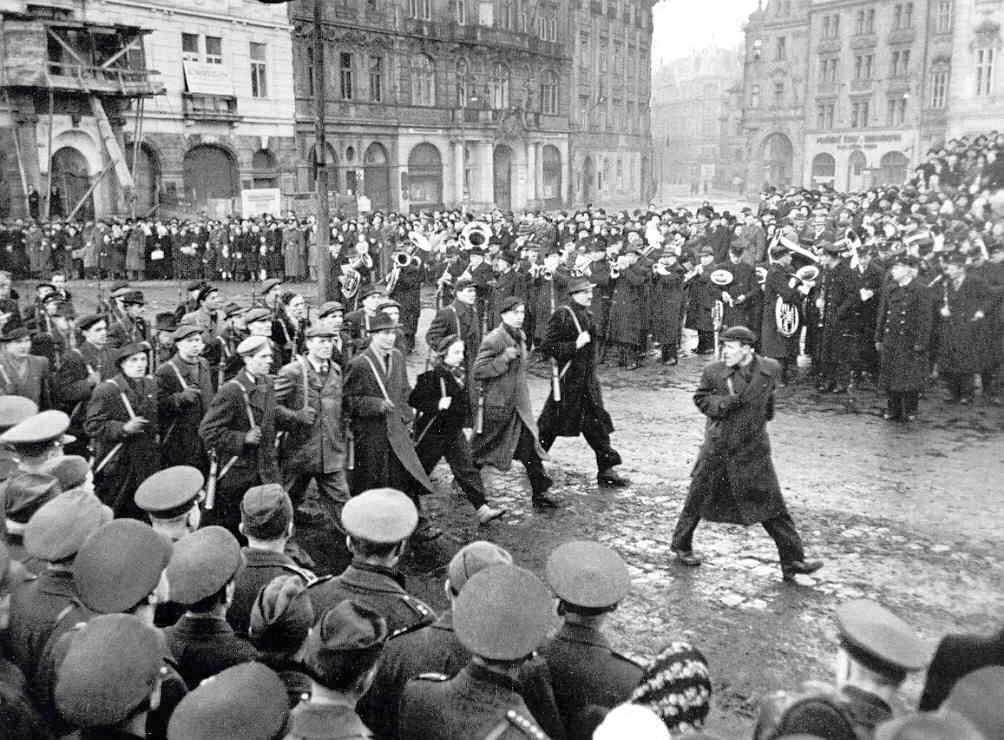 Red Militia marching in Prague