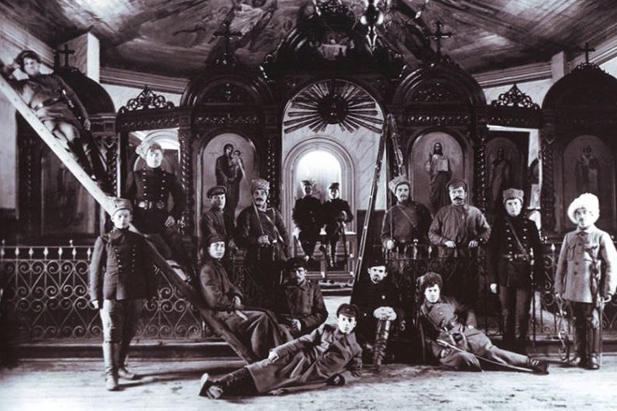 The Bolsheviks inside a church
