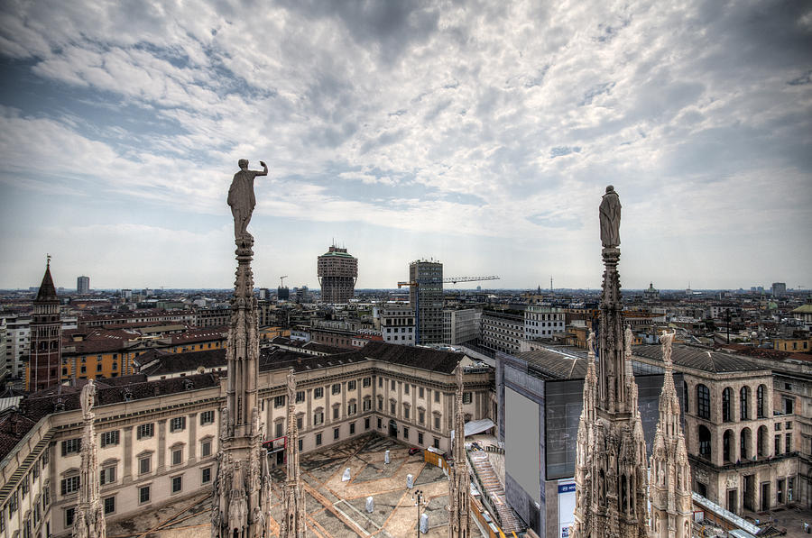 Panoramic view of Milan from the top of its cathedral