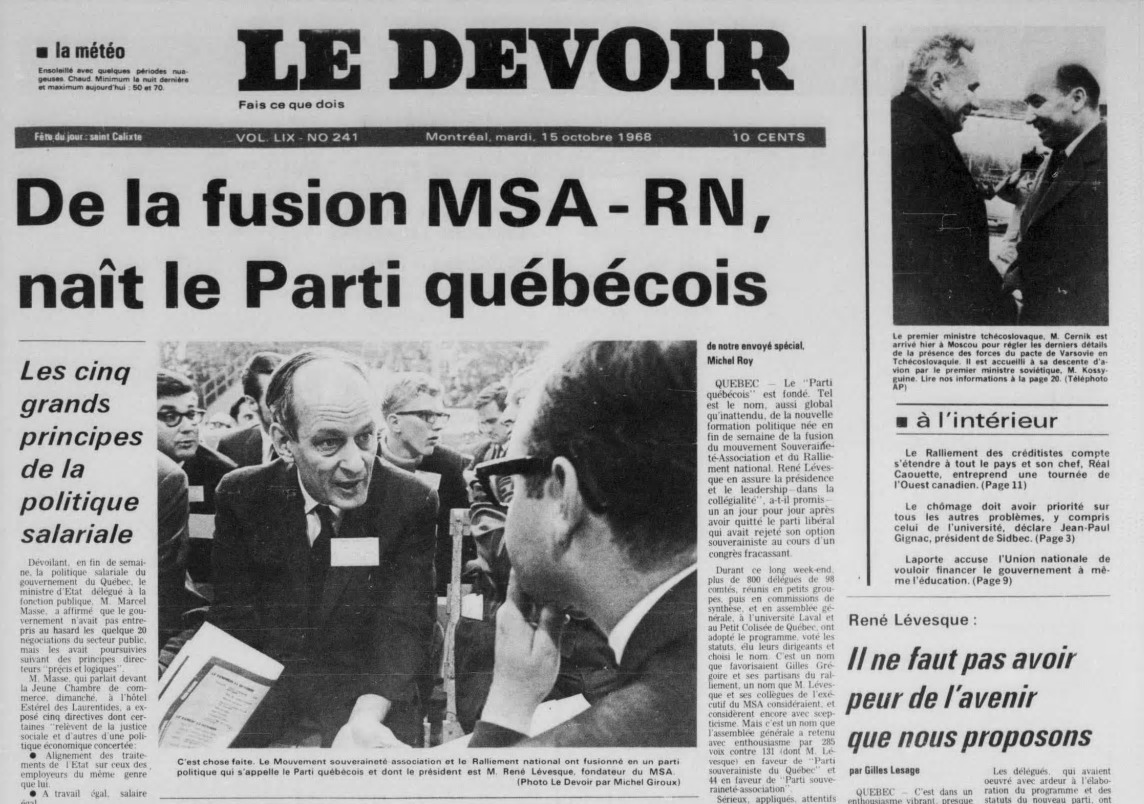 The founding of Parti Québécois, 1968